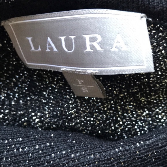 LAURA black silver metallic shimmery cowl neck long sleeve dressy shirt Small - Picture 9 of 10